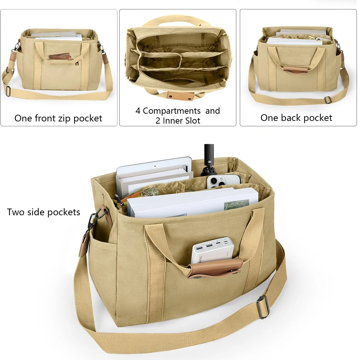 VIWIME Canvas Tote Bag for Women With Pockets, Cute Crossbody Shoulder Purses Mommy Handbag for Work Travel