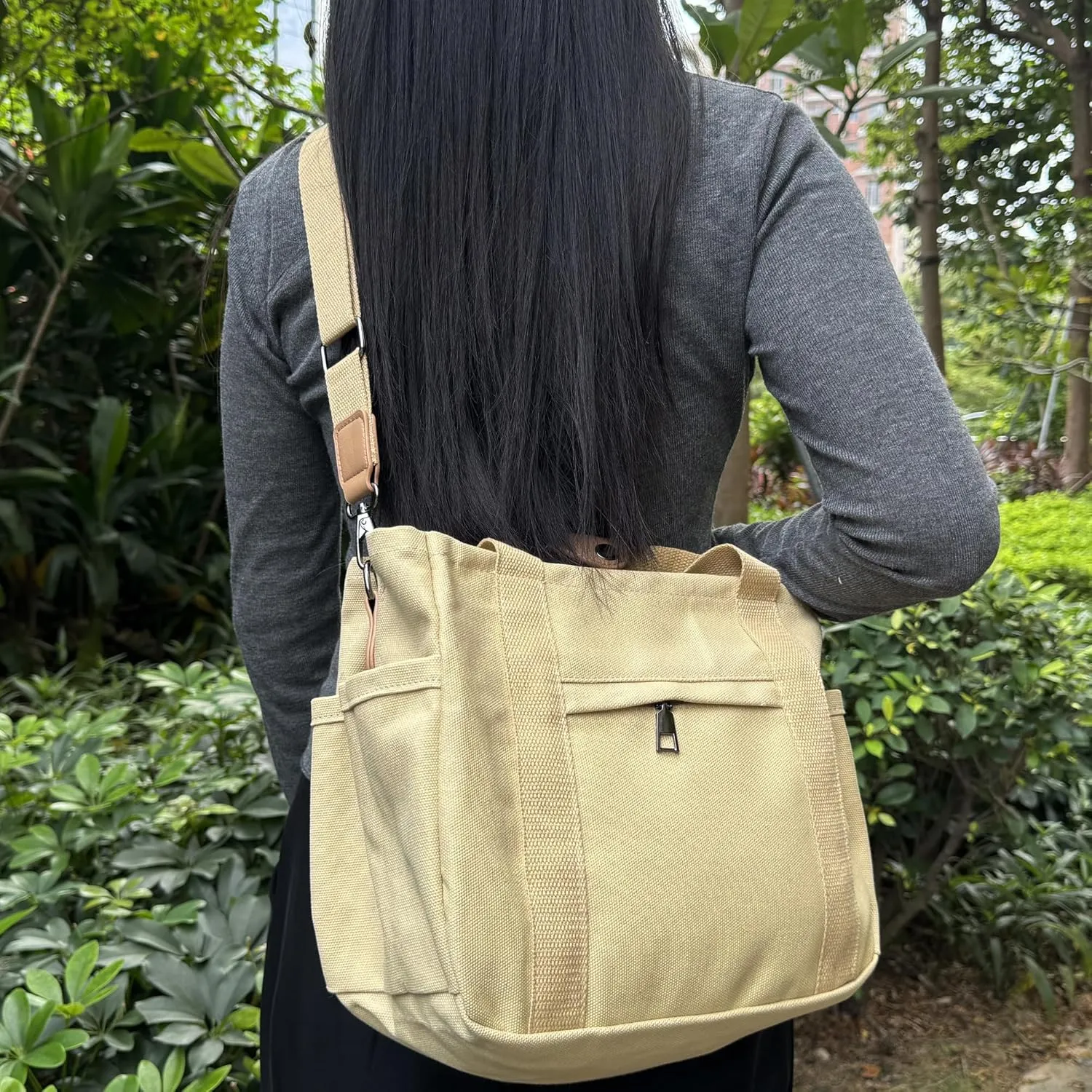 VIWIME Canvas Tote Bag for Women With Pockets, Cute Crossbody Shoulder Purses Mommy Handbag for Work Travel
