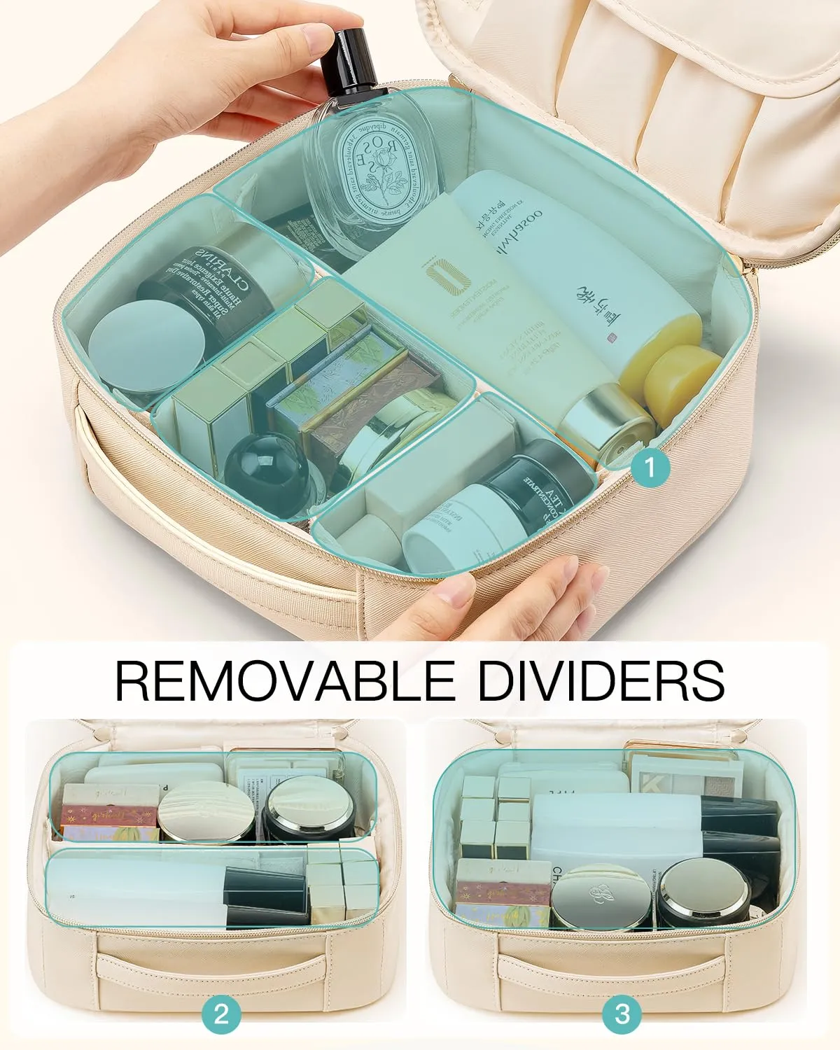 Vlando Travel Gifts for Traveler Women, Portable Make up Storage Bag,Waterproof Travel Toiletry Bag for Women,Preppy Travel Stuff for Teen Girls Birthday Gift for Daughter Friends(Letter D)