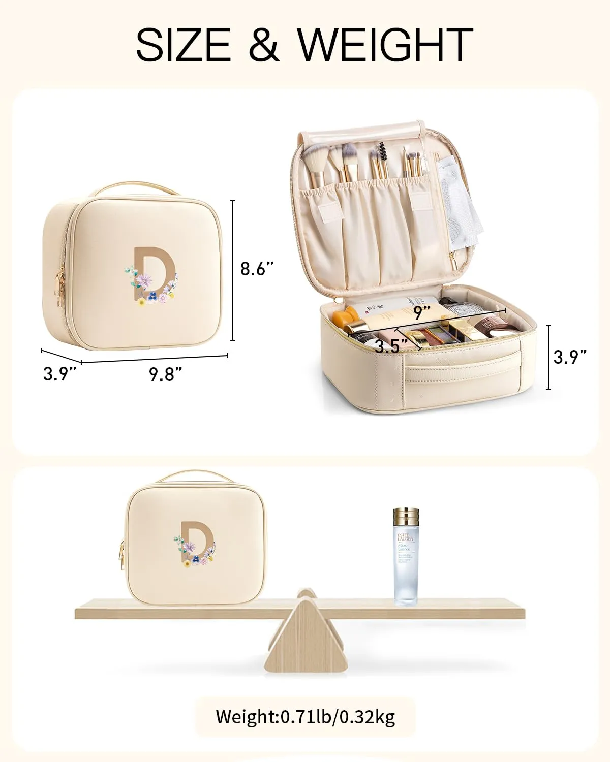 Vlando Travel Gifts for Traveler Women, Portable Make up Storage Bag,Waterproof Travel Toiletry Bag for Women,Preppy Travel Stuff for Teen Girls Birthday Gift for Daughter Friends(Letter D)