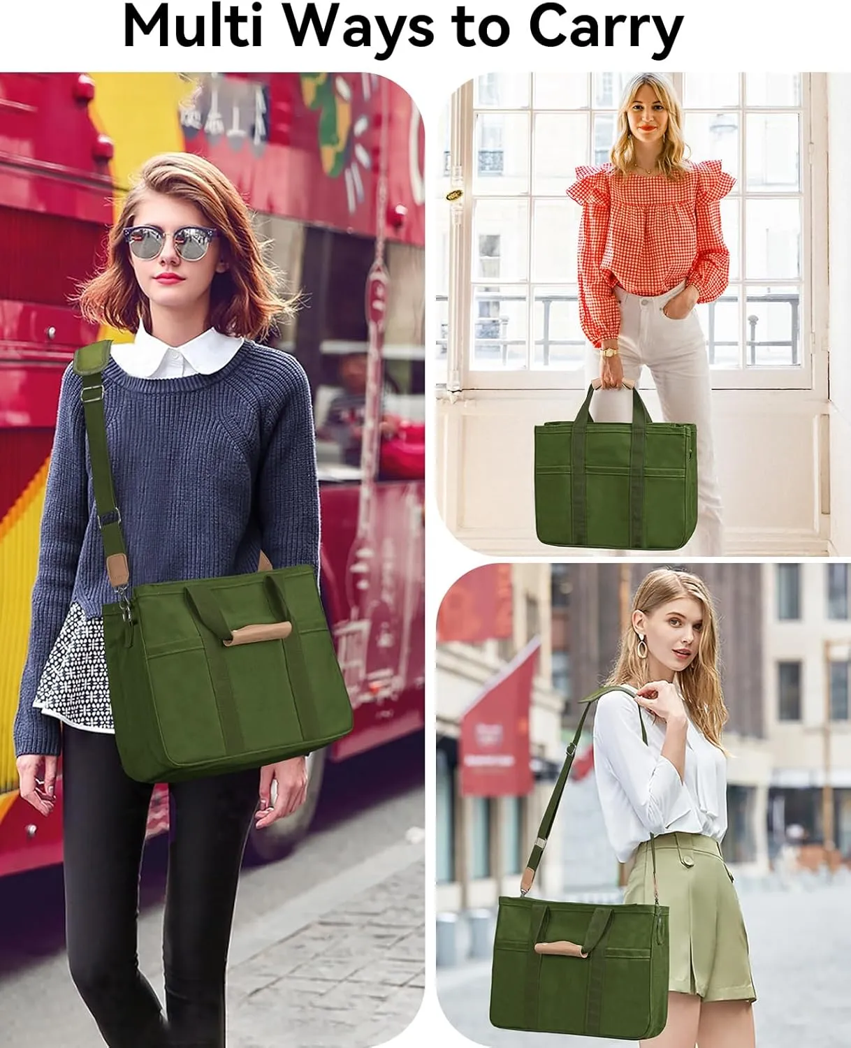 VOFANK Canvas Tote Bag for Women with Zipper and Compartments Large Work Bible Bag Crossbody Shoulder Bag Travel Handbag
