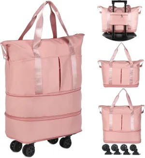 VOOWO Rolling Duffle Bag with Wheels, Expandable Foldable Duffel Bag with Wheels for Travel, Rolling Luggage Carry on Duffel Bag, Wheeled Travel Duffle Bag, Large Weekend Bag for Women & Men