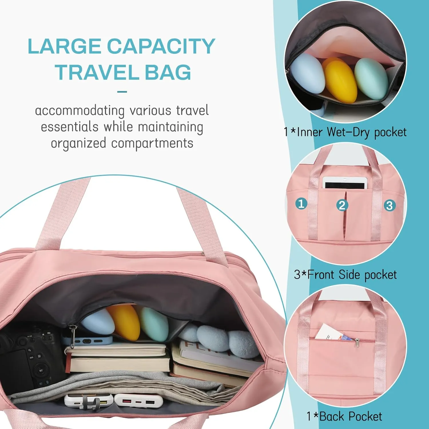 VOOWO Rolling Duffle Bag with Wheels, Expandable Foldable Duffel Bag with Wheels for Travel, Rolling Luggage Carry on Duffel Bag, Wheeled Travel Duffle Bag, Large Weekend Bag for Women & Men