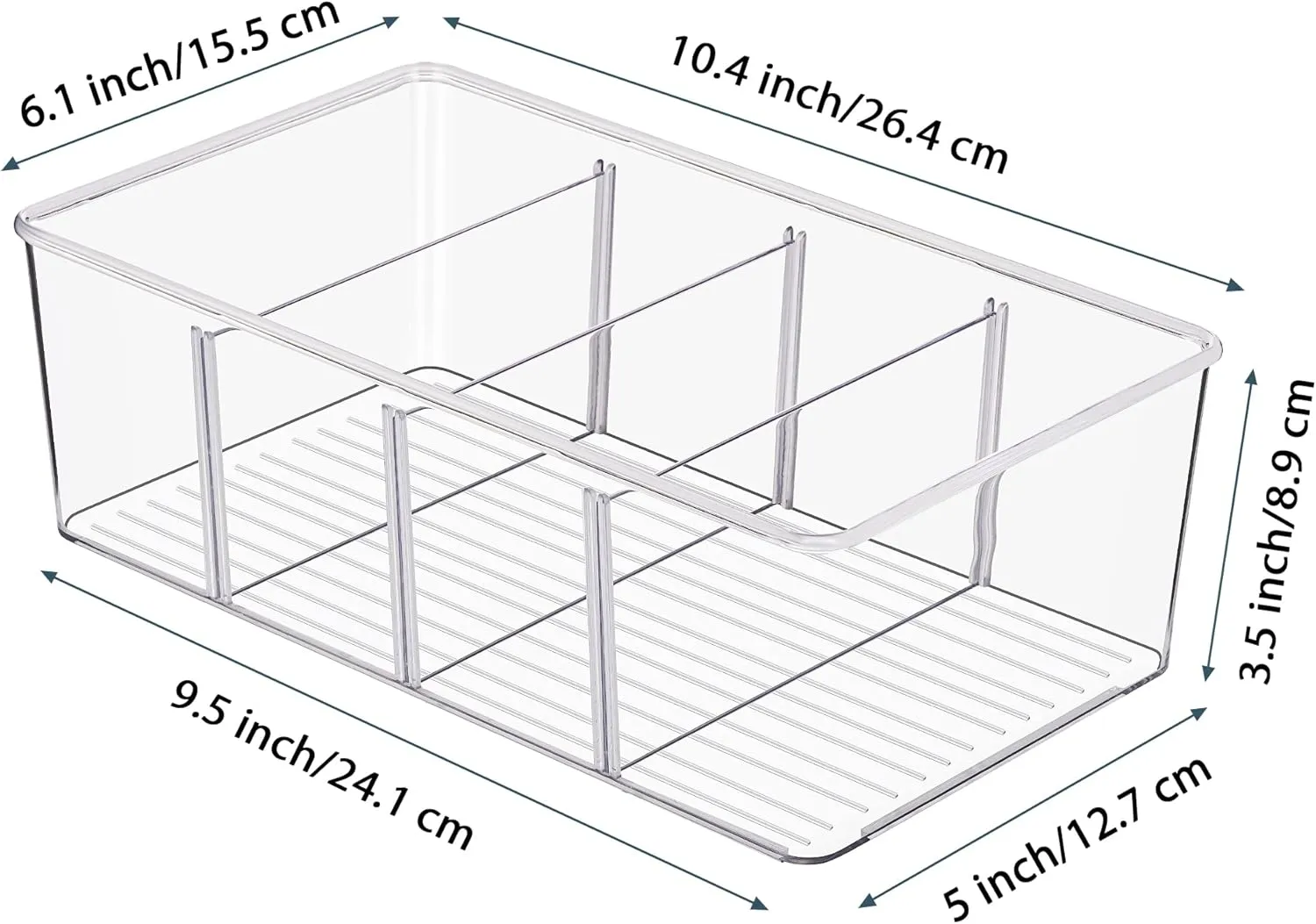 Vtopmart 4 Pack Food Storage Organizer Bins, Clear Plastic Bins for Pantry, Kitchen, Fridge, Cabinet Organization and Storage, 4 Compartment Holder Packets, Snacks, Pouches, Spice Packets