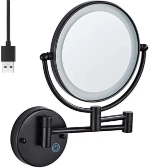 Wall Mounted 1X/5X Double Sided Vanity Mirror 8" USB Rechargeable Makeup Mirror Foldable Shaving Makeup with Led Lighted,Touch Button and Adjustable Light,for Bedroom or Bathroom