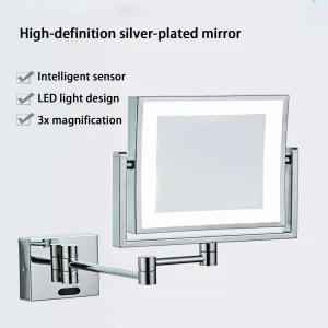 Wall Mounted Double-Sided 1X/10X Magnifying Lighted Makeup Vanity Mirror with Infrared Sensor Switch,360° Swivel Extendable Cosmetic Mirror Antique,Hard-Wired
