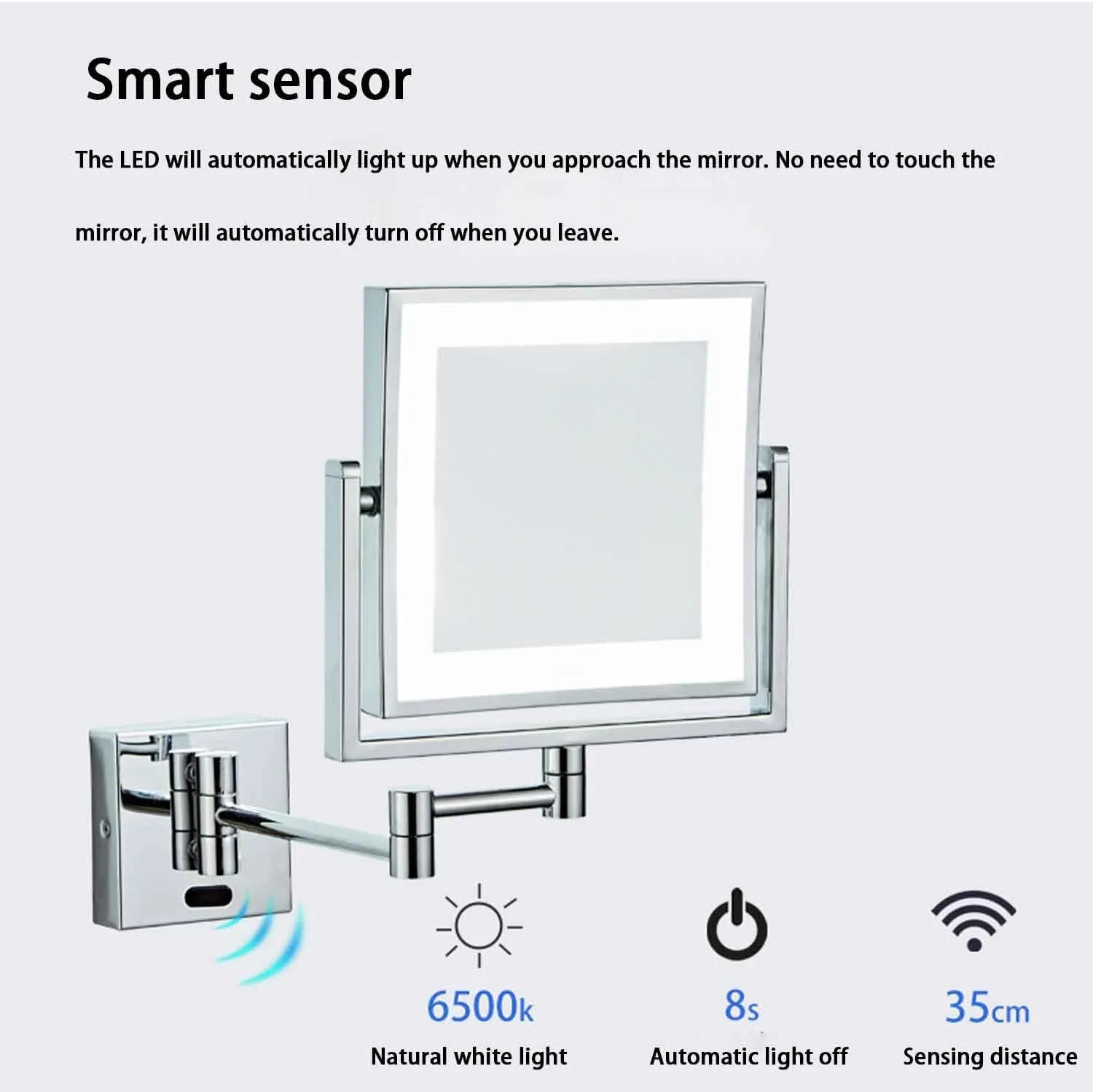 Wall Mounted Double-Sided 1X/10X Magnifying Lighted Makeup Vanity Mirror with Infrared Sensor Switch,360° Swivel Extendable Cosmetic Mirror Antique,Hard-Wired
