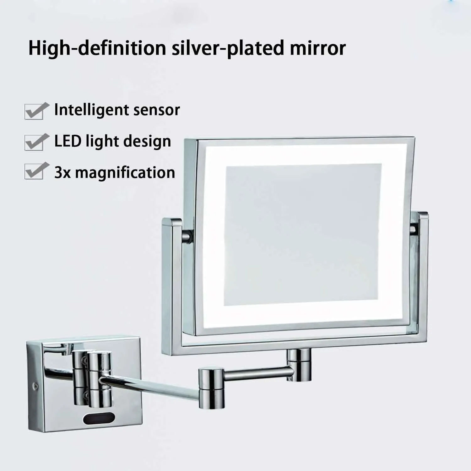 Wall Mounted Double-Sided 1X/10X Magnifying Lighted Makeup Vanity Mirror with Infrared Sensor Switch,360° Swivel Extendable Cosmetic Mirror Antique,Hard-Wired