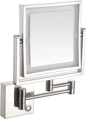 Wall Mounted Lighted Makeup Mirror Square Wall Mounted Double Sided 1X/3X Magnifying Mirror Rotation Extension Bathroom Mirror(Nickel,Plug in)