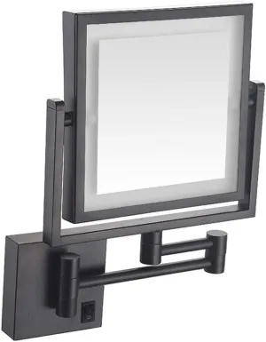 Wall Mounted Makeup Mirror with LED Lights, 8-Inch Two-Sided Swivel Wall Mount Mirror with 3X Magnification, 8.7-Inch Extension, 360 Degree Swivel, Square (Color : Matte Black, Size : USB)