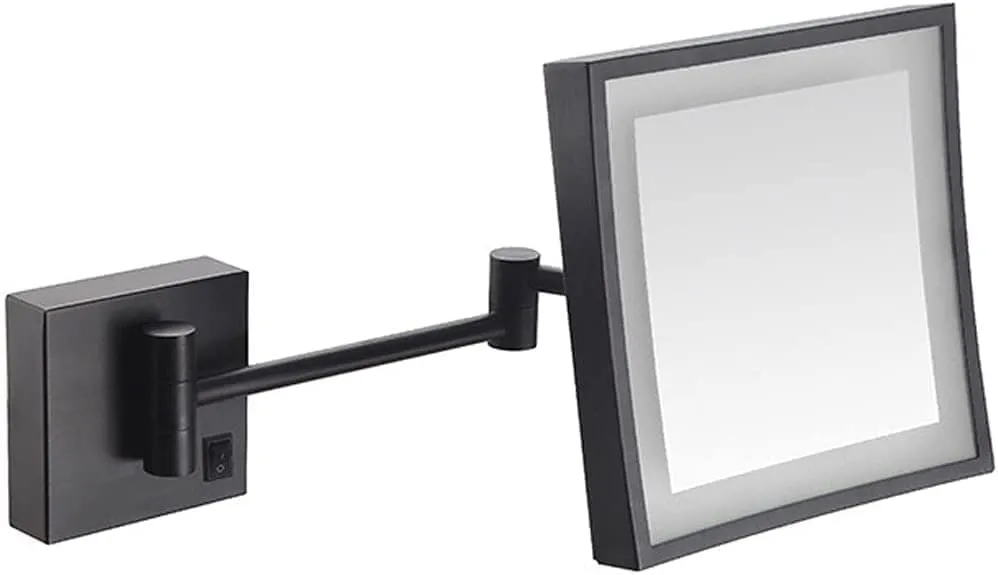 Wall Mounted Mirrors Makeup Shaving Mirror LED Lighted Bathroom Mirror for Hotel Vanity with Adjustable Extendable Square 8 Inch 3X Magnification Cosmetic Mirror