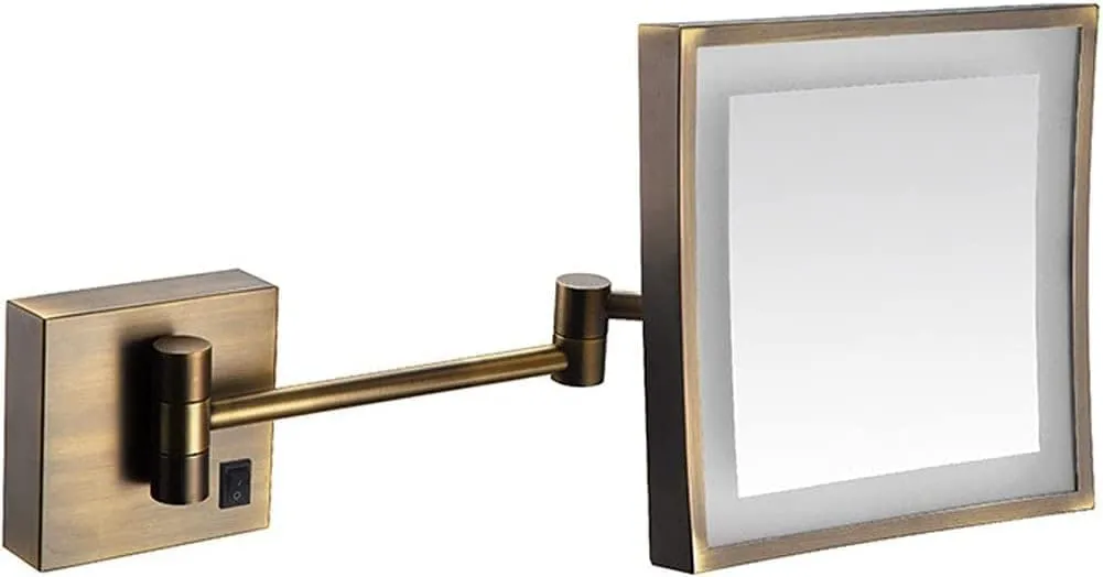 Wall Mounted Mirrors Makeup Shaving Mirror LED Lighted Bathroom Mirror for Hotel Vanity with Adjustable Extendable Square 8 Inch 3X Magnification Cosmetic Mirror