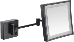 Wall Mounted Mirrors Makeup Shaving Mirror LED Lighted Bathroom Mirror for Hotel Vanity with Adjustable Extendable Square 8 Inch 3X Magnification Cosmetic Mirror
