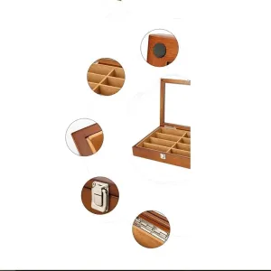 Watch Box Watch Case Quartz Watch Glasses 8 Grids Wooden Jewelry Storage Box With Transparent Top Cover Watch Organiser Men(A)