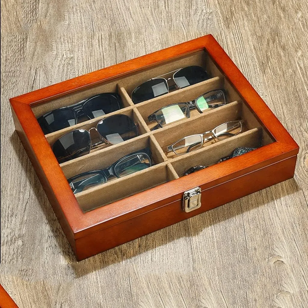 Watch Case Quartz Watch Glasses 8 Grids Wooden Jewelry Storage Box With Transparent Top Cover Watch Box (Color : B, Size : 33.7 * 26.3 * 6.3Cm)