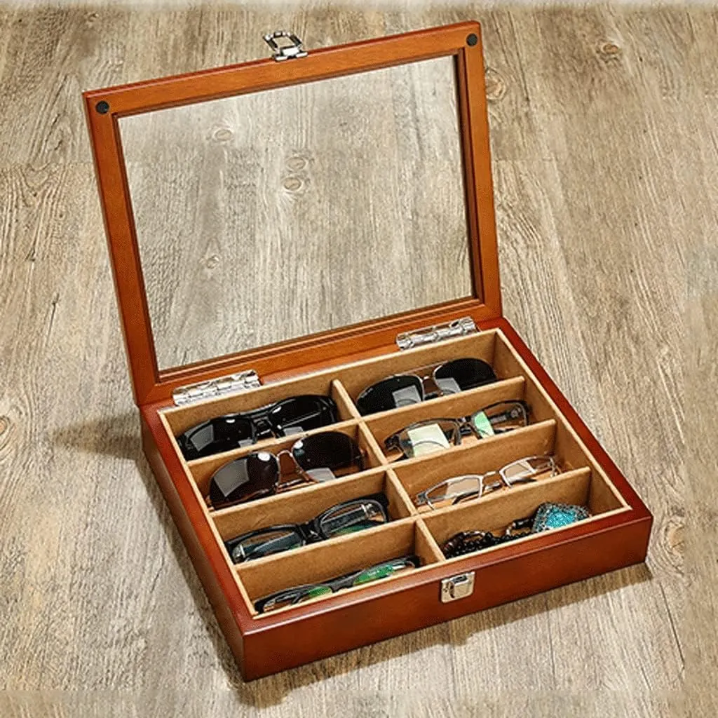 Watch Case Quartz Watch Glasses 8 Grids Wooden Jewelry Storage Box With Transparent Top Cover Watch Box (Color : B, Size : 33.7 * 26.3 * 6.3Cm)