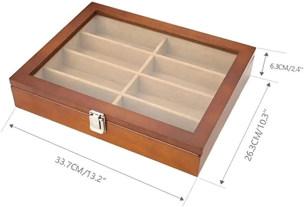 Watch Case Quartz Watch Glasses 8 Grids Wooden Jewelry Storage Box With Transparent Top Cover Watch Box (Color : B, Size : 33.7 * 26.3 * 6.3Cm)