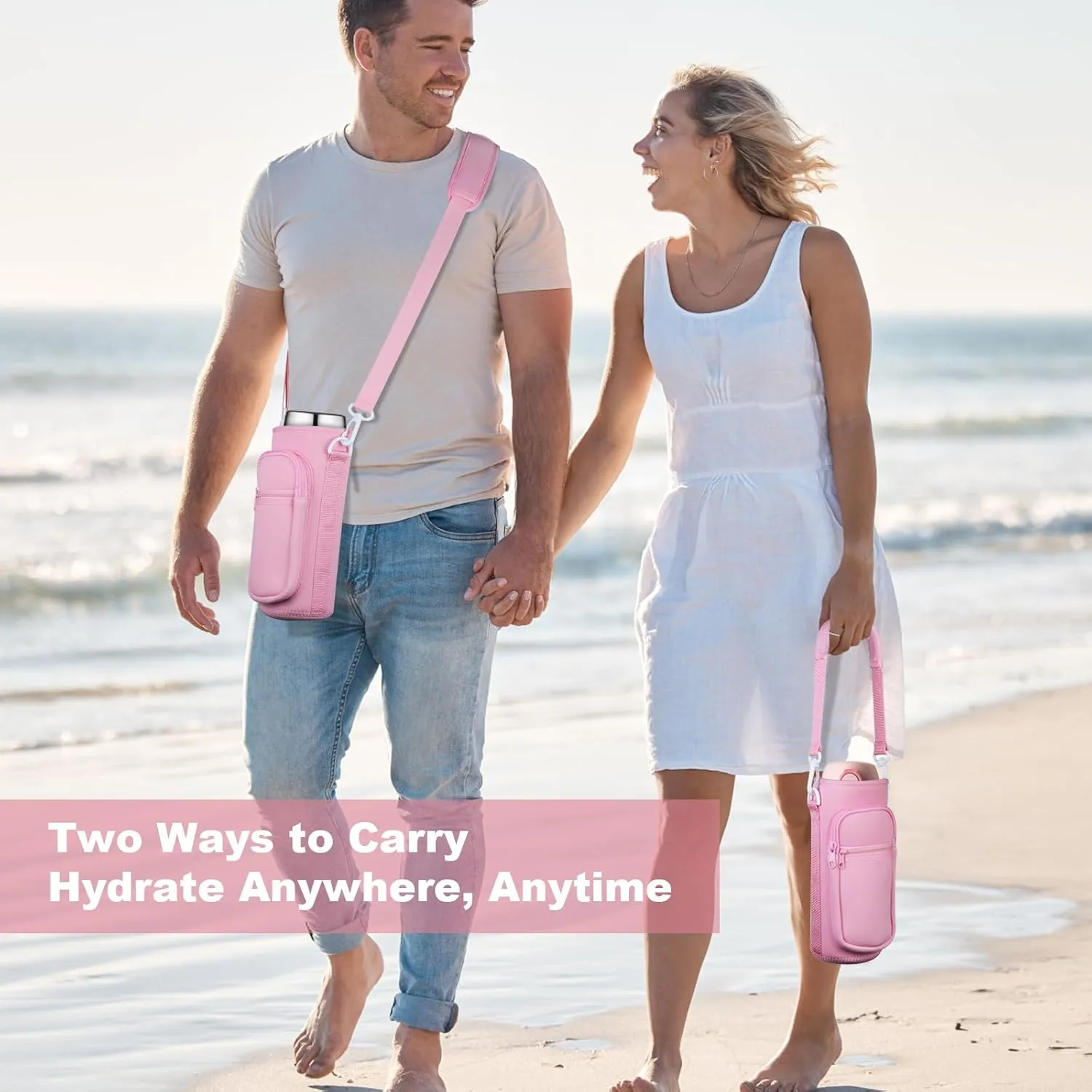 Water Bottle Holder with Strap, Water Bottle Carrier Bag with Phone Pocket, Shoulder Hand Strap Insulated Neoprene 32/40 oz Water Bottle Sleeve for Walking Hiking Camping Gym