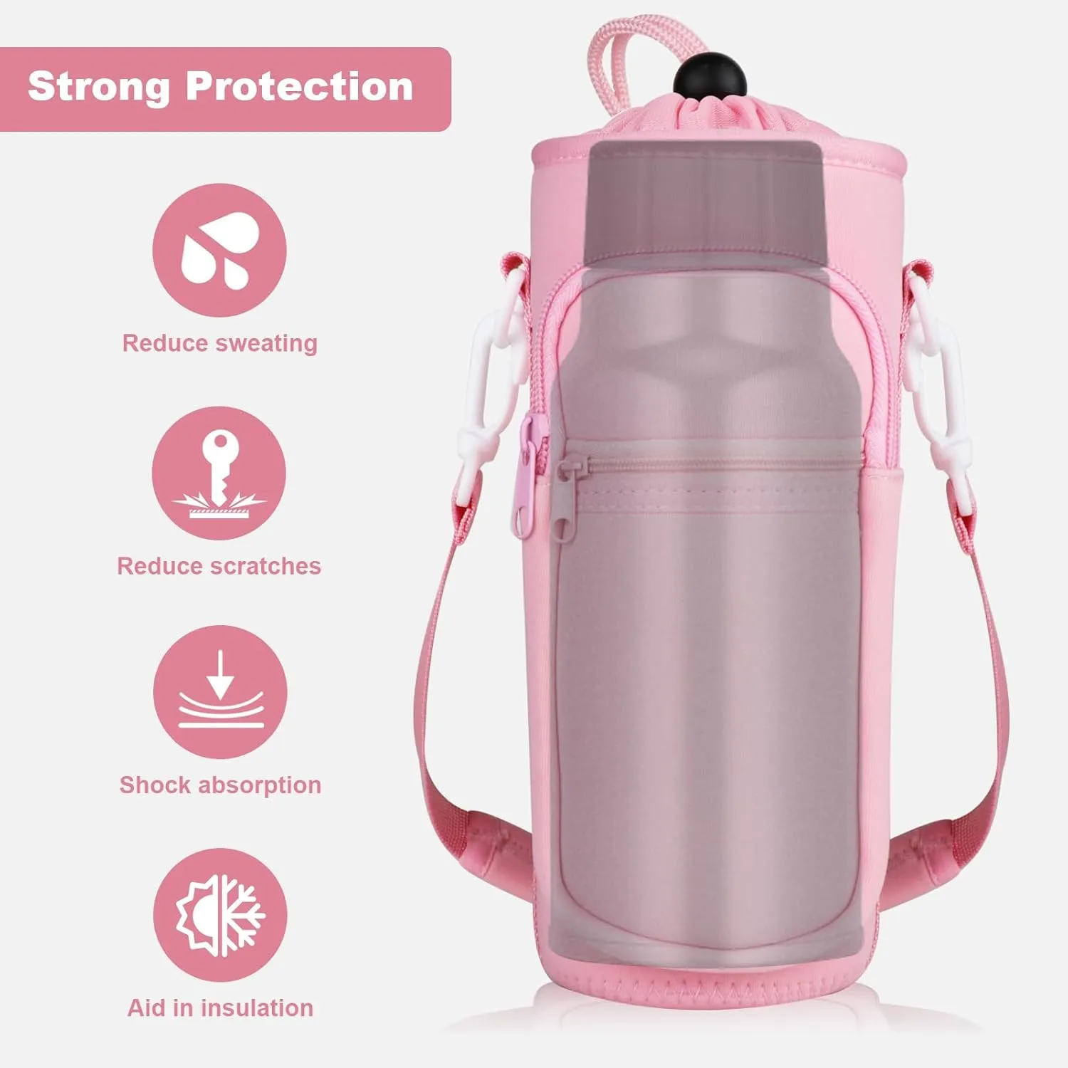 Water Bottle Holder with Strap, Water Bottle Carrier Bag with Phone Pocket, Shoulder Hand Strap Insulated Neoprene 32/40 oz Water Bottle Sleeve for Walking Hiking Camping Gym