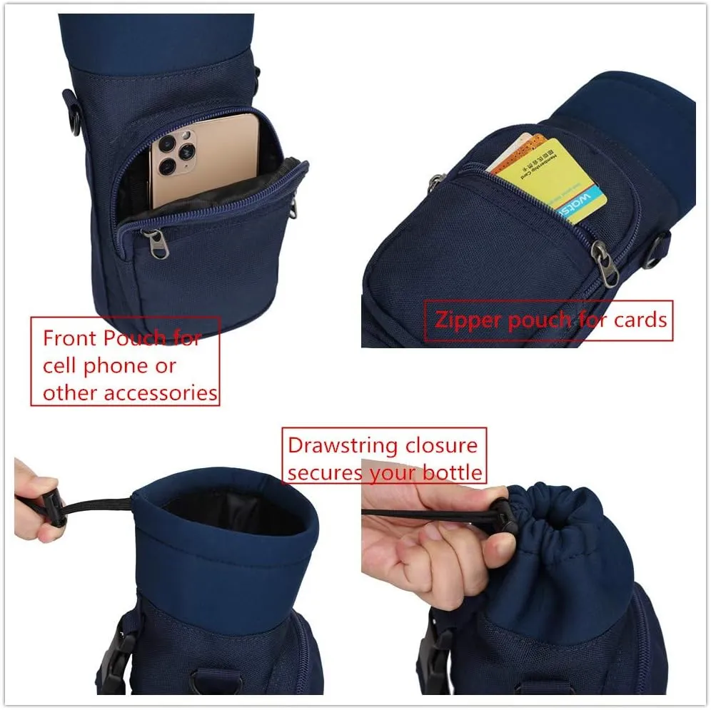 Water Bottle Pouch Multi-Purpose Hydration Waist Carrier Bag with Detachable Handle Strap &Shoulder Strap