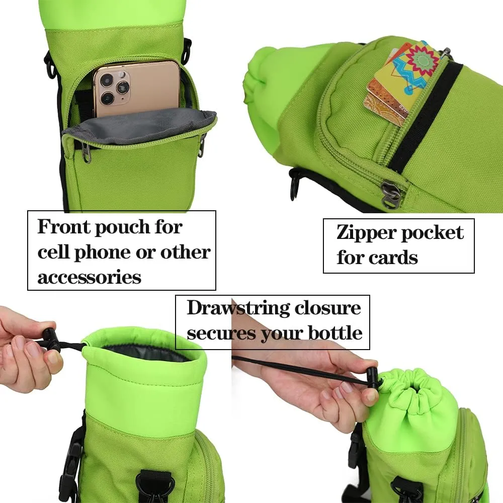 Water Bottle Pouch Multi-Purpose Hydration Waist Carrier Bag with Detachable Handle Strap &Shoulder Strap