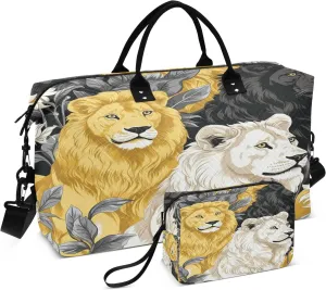 Watercolor Artwork Cool Lions Travel Duffel Bags Gym Bag Weekender Handbag with Toiletry Bag for Women Girls Men