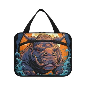 Watercolor Artwork Rhinoceros Hanging Travel Toiletry Cosmetic Makeup Bag Large Capacity Foldable Storage Wash Bags for Women Girls Bathroom