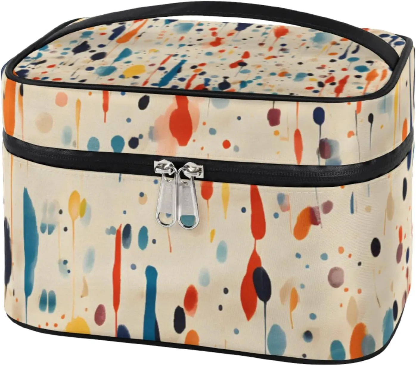 Watercolour Abstract Makeup Bag Large Opening Cosmetic Bag Portable Makeup Case Organizer Toiletry Bags for Women Daily Traveling With Handle Grids Smooth Zipper Divider Makeup Pouch