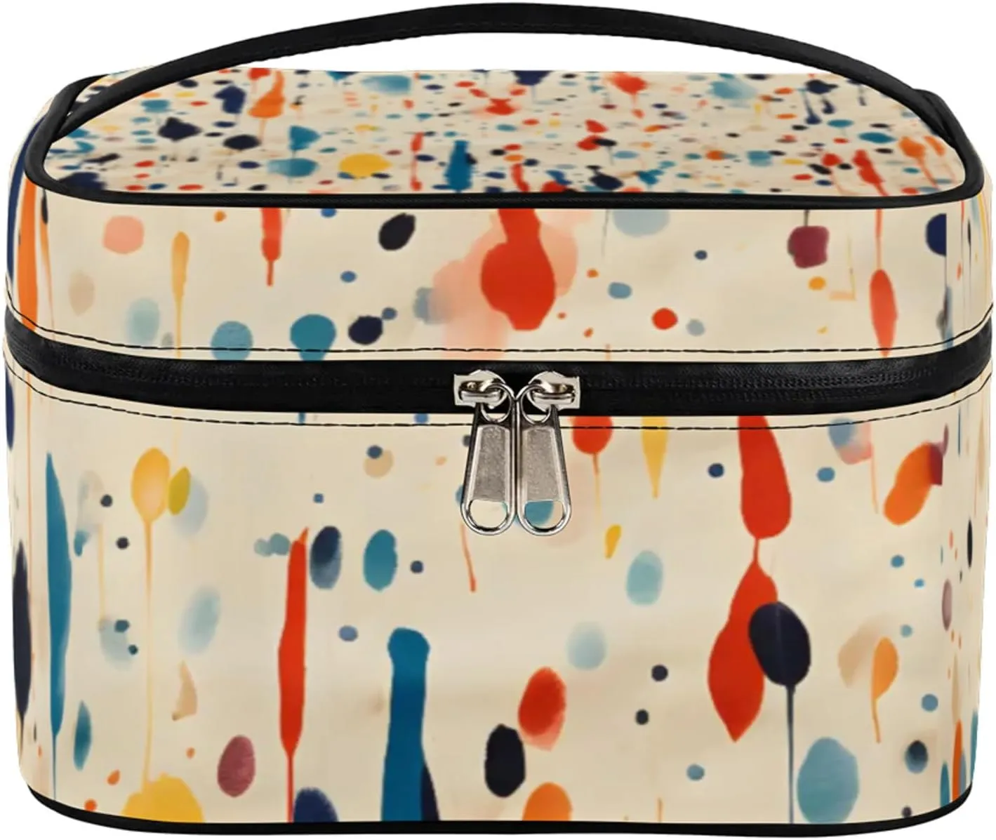 Watercolour Abstract Makeup Bag Large Opening Cosmetic Bag Portable Makeup Case Organizer Toiletry Bags for Women Daily Traveling With Handle Grids Smooth Zipper Divider Makeup Pouch