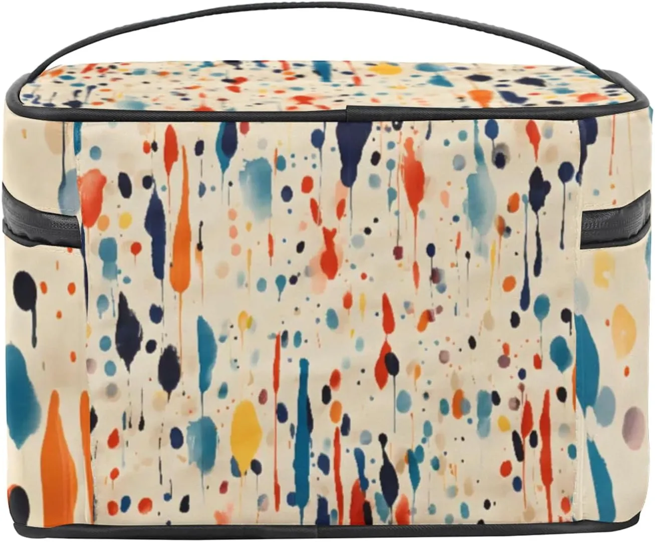 Watercolour Abstract Makeup Bag Large Opening Cosmetic Bag Portable Makeup Case Organizer Toiletry Bags for Women Daily Traveling With Handle Grids Smooth Zipper Divider Makeup Pouch