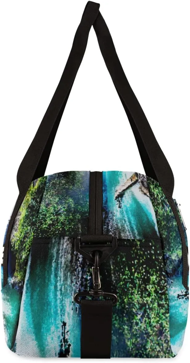 Waterfall in Tropical Jungle Personalized Kids Duffel Bag for Girls Boys, Waterfall Customized Name Overnight Small Duffel Bag Carry On Weekend Travel Bag for School Practice Gymnastics Ballet
