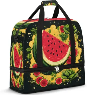 Watermelon Fruits Foldable Travel Duffel Bag Overnight Weekender Bag with Shoes Compartment Sports Gym Bag for Men Women
