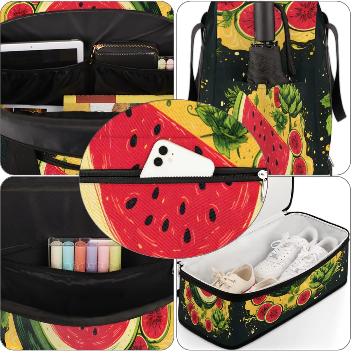 Watermelon Fruits Foldable Travel Duffel Bag Overnight Weekender Bag with Shoes Compartment Sports Gym Bag for Men Women