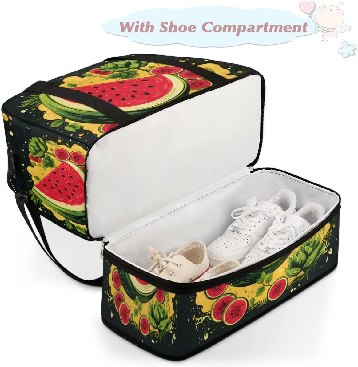 Watermelon Fruits Foldable Travel Duffel Bag Overnight Weekender Bag with Shoes Compartment Sports Gym Bag for Men Women