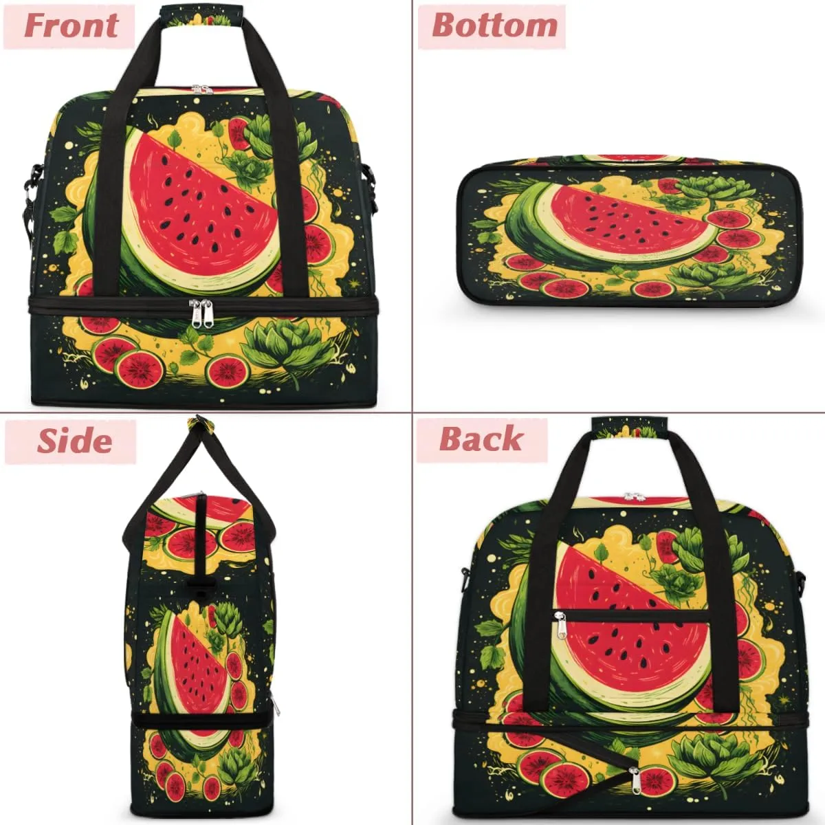 Watermelon Fruits Foldable Travel Duffel Bag Overnight Weekender Bag with Shoes Compartment Sports Gym Bag for Men Women