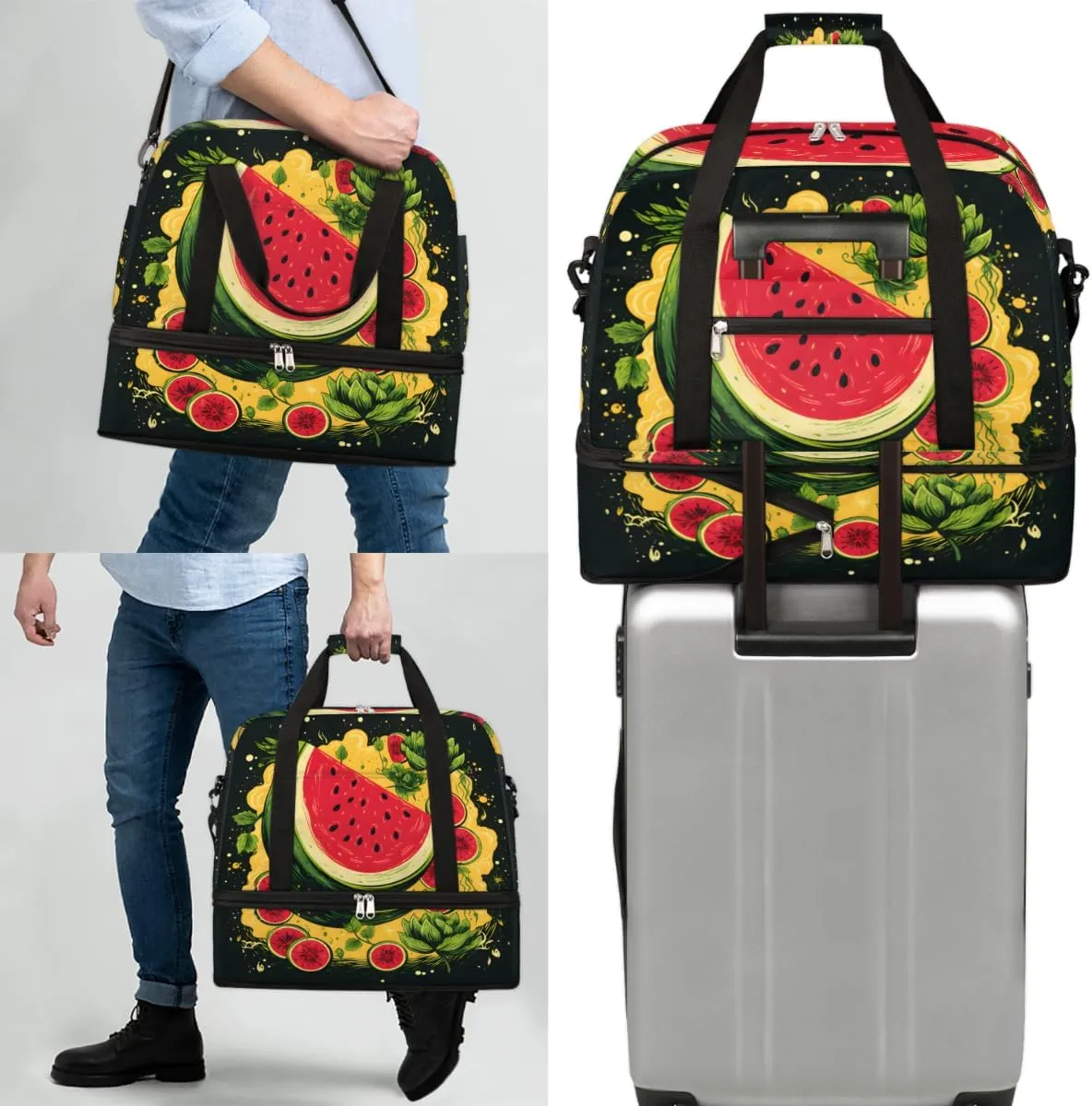 Watermelon Fruits Foldable Travel Duffel Bag Overnight Weekender Bag with Shoes Compartment Sports Gym Bag for Men Women