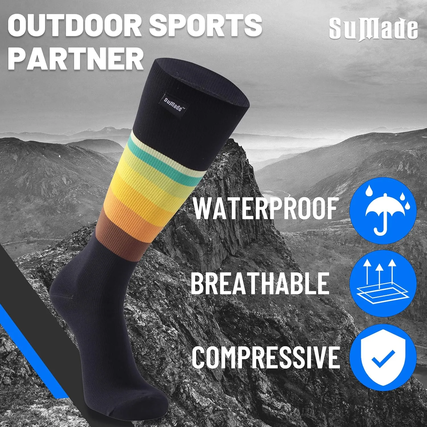 Waterproof Socks, Men Women Knee High Hiking Kayaking Socks 1 Pair