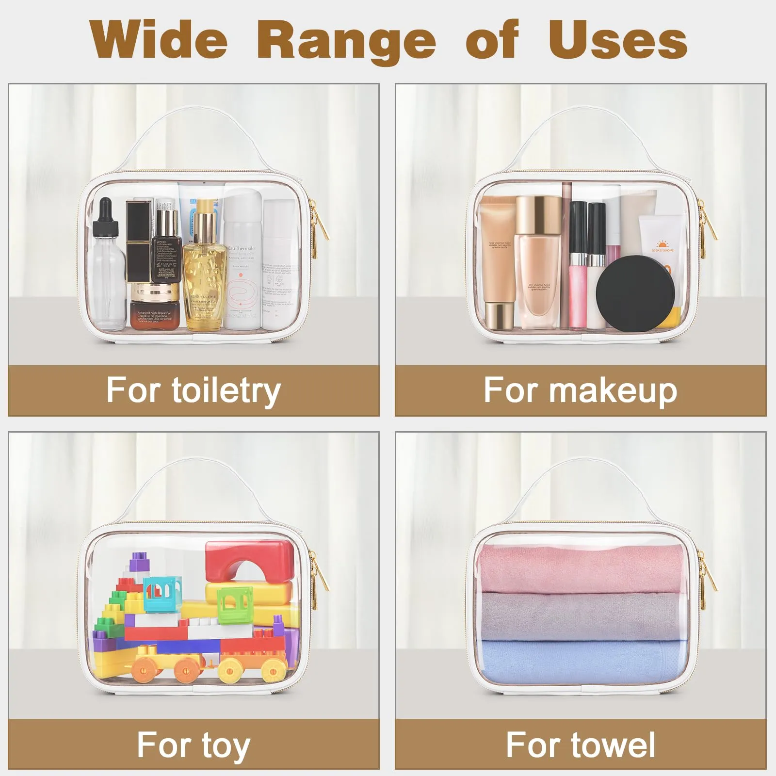 Wedama TSA Approved Toiletry Bag, 2 Pack Clear Makeup Bags with Handles, Quart Size PVC Clear Cosmetic Bags for Women and Men, Carry on Airport Airline Compliant Bag, White