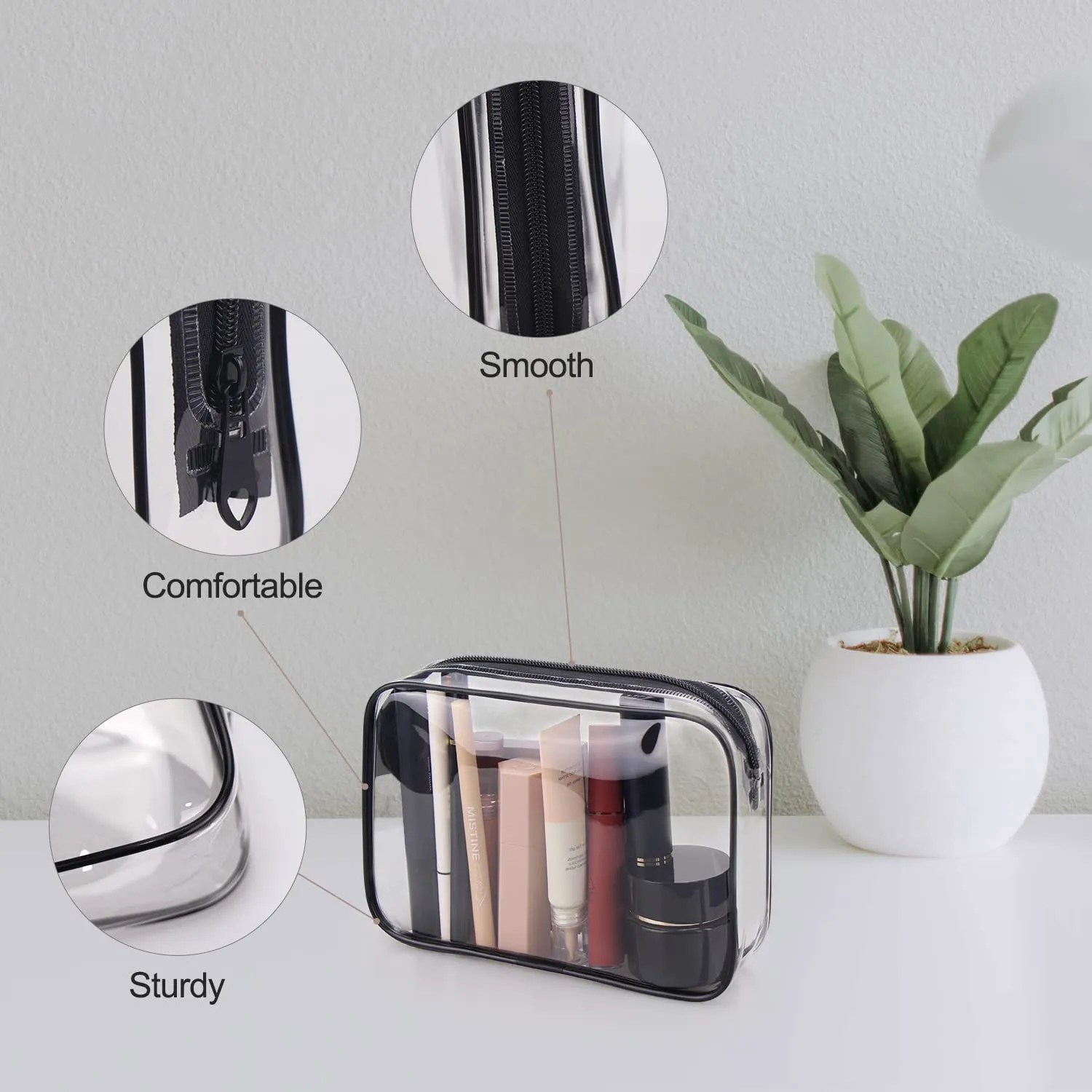 Wedama TSA Approved Toiletry Bag, Cosmetic Bags 4 Pack with Zipper Carry on Airline Airport Travel Accessories, PVC Makeup Bags for Travel, Quart Size Travel Bags for Men and Women-Black