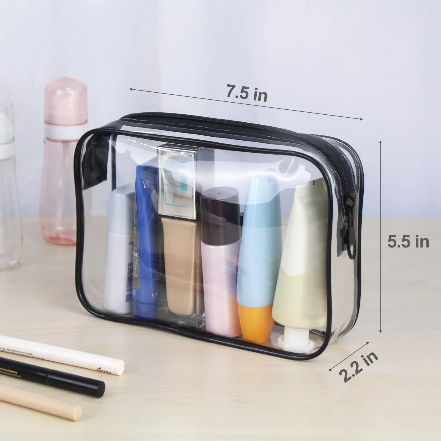 Wedama TSA Approved Toiletry Bag, Cosmetic Bags 4 Pack with Zipper Carry on Airline Airport Travel Accessories, PVC Makeup Bags for Travel, Quart Size Travel Bags for Men and Women-Black