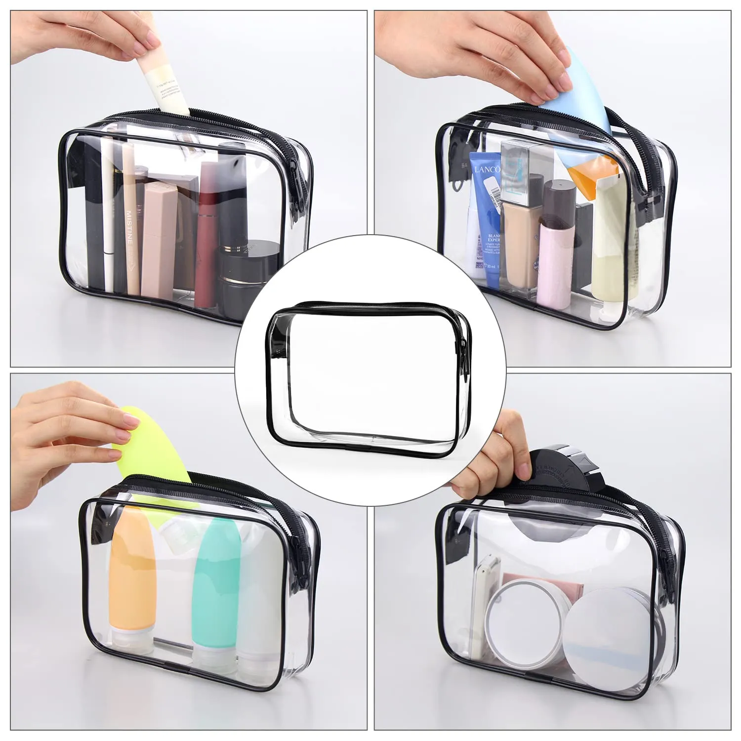 Wedama TSA Approved Toiletry Bag, Cosmetic Bags 4 Pack with Zipper Carry on Airline Airport Travel Accessories, PVC Makeup Bags for Travel, Quart Size Travel Bags for Men and Women-Black
