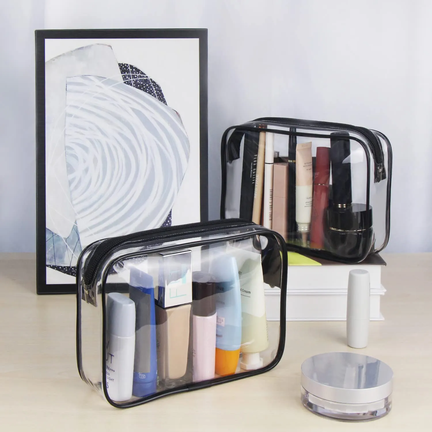 Wedama TSA Approved Toiletry Bag, Cosmetic Bags 4 Pack with Zipper Carry on Airline Airport Travel Accessories, PVC Makeup Bags for Travel, Quart Size Travel Bags for Men and Women-Black