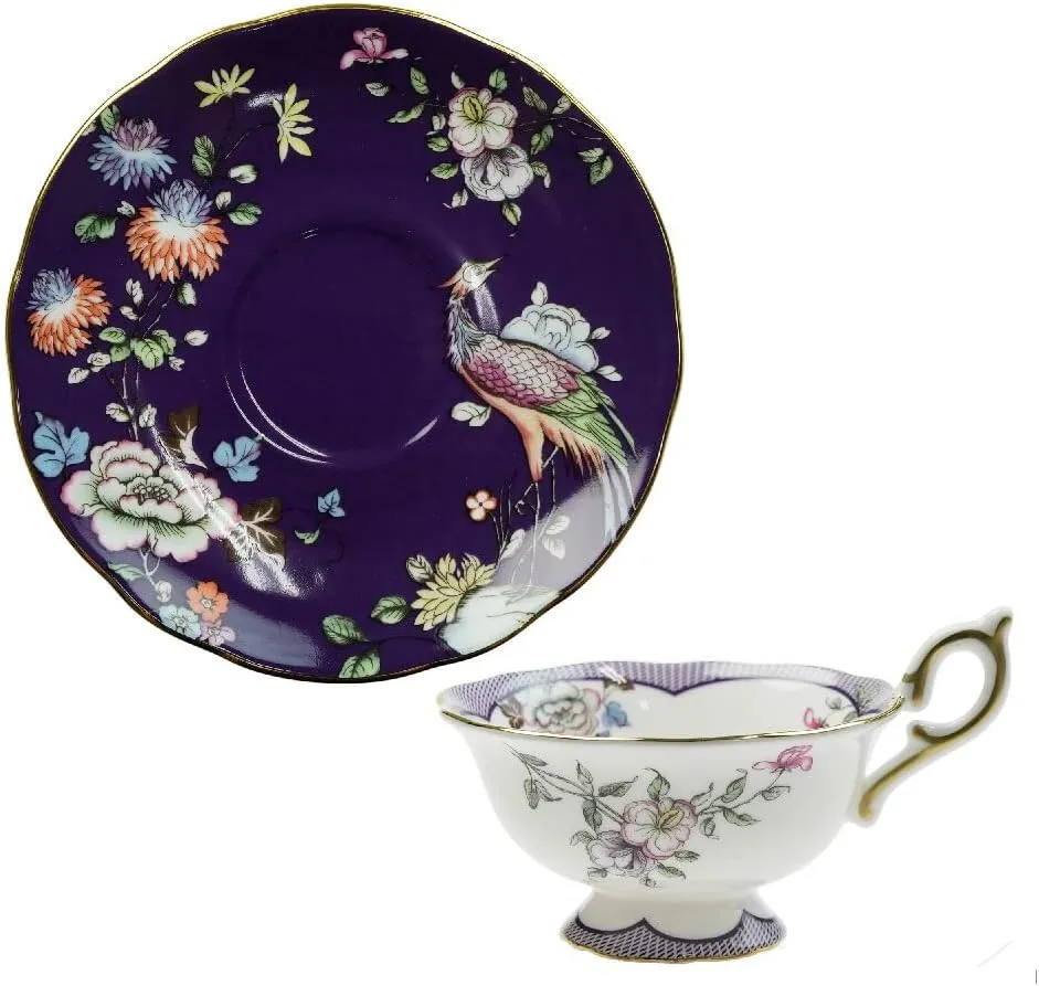 Wedgwood Wonderlust Midnight Crane Tea Cup Saucer [Parallel Import]