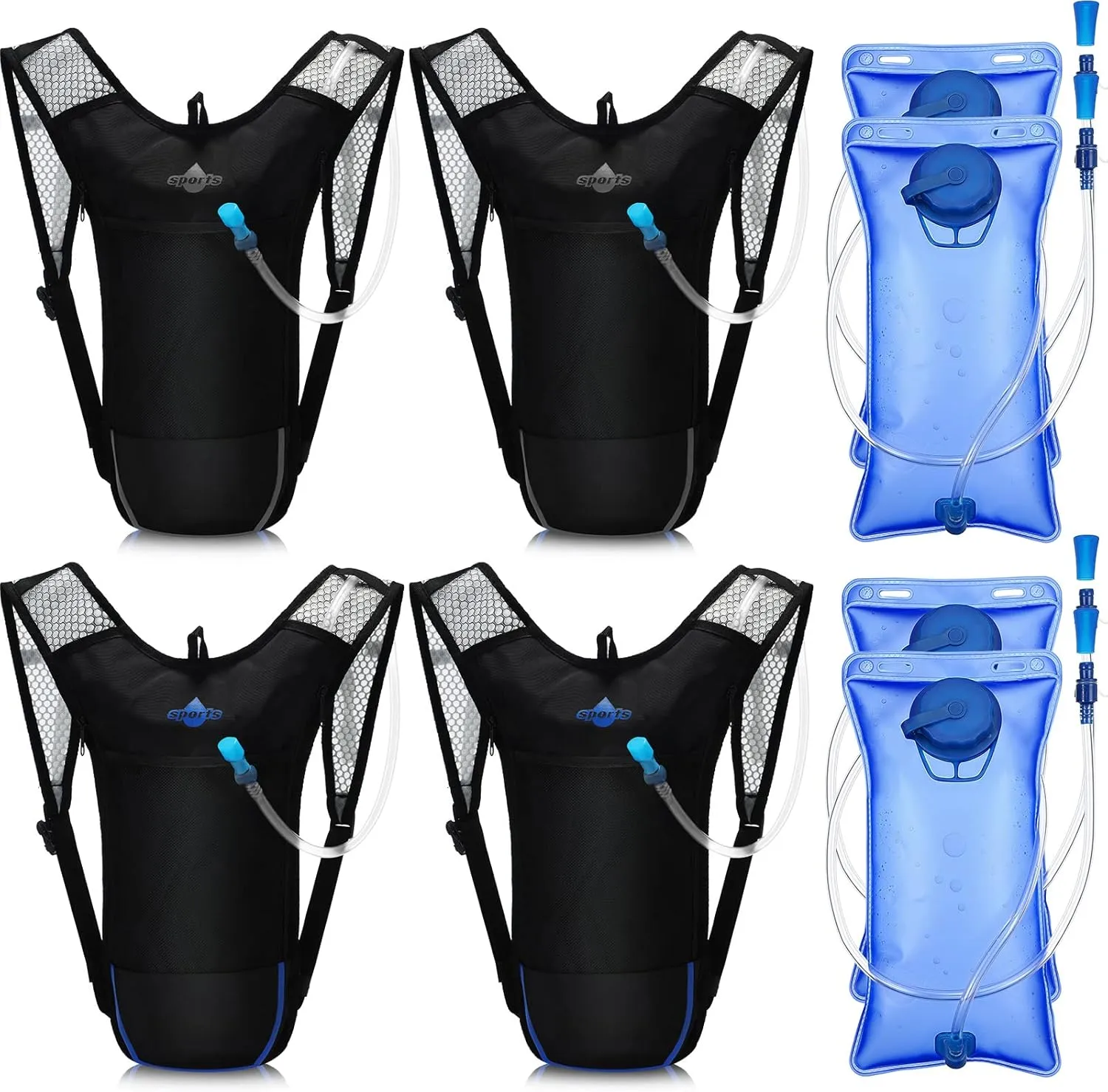 Weewooday 4 Pack Hydration Backpack Pack with 2l Water Bladder Hiking Lightweight Water Backpack Bulk with Hydration Bladder Running Cycling Biking Camping Music Festival Outdoor for Men and Women