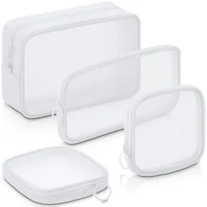 Weewooday 4 Pcs Mesh Makeup Bag Mesh Cosmetic Bag Travel Toiletry Pouch with Zipper Mini Makeup Cosmetic Purse for Daily Accessory(Small, Large, Medium,White)