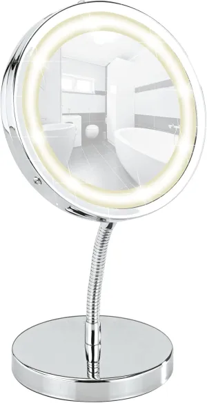 WENKO Chrome, LED, Makeup, Magnifying, Desk Mirror with Lights, Steel, Dimensions 5.9 x 6.5 x 5.1 in, Ø 4.3