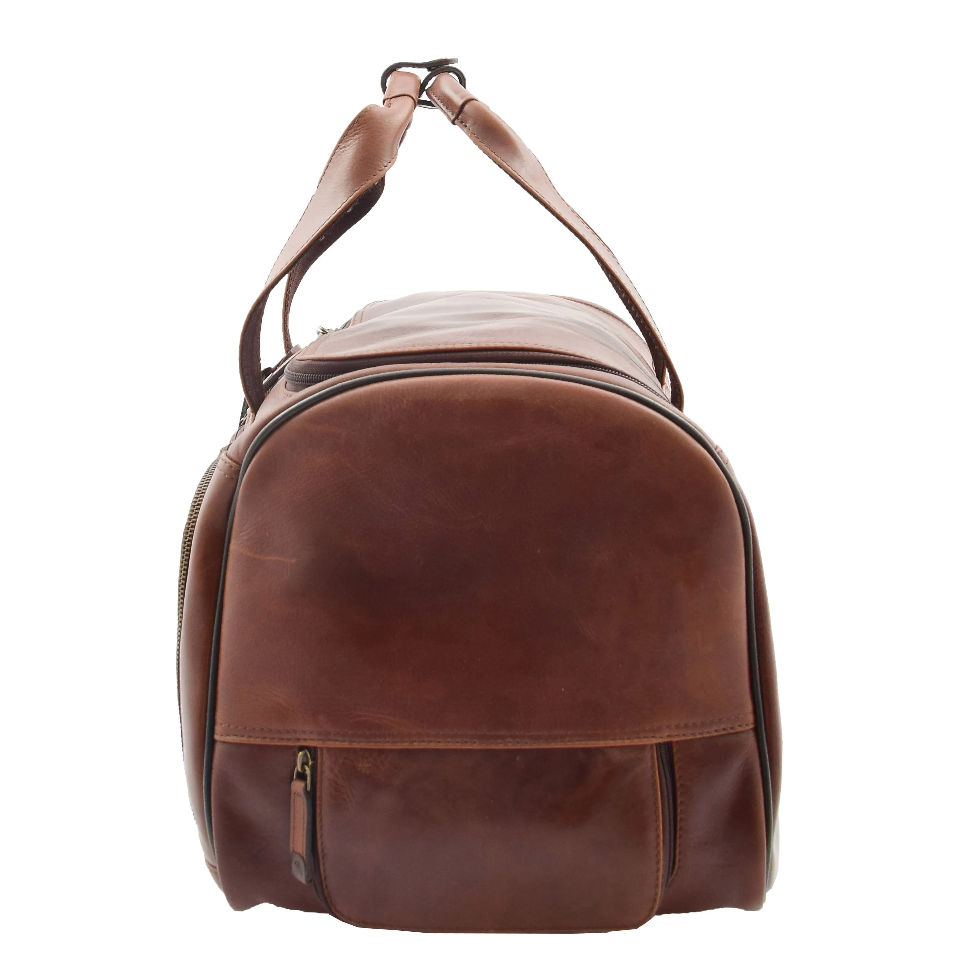 Wheeled Brown Leather Holdall Telescopic Handle Travel Duffle Ozwald