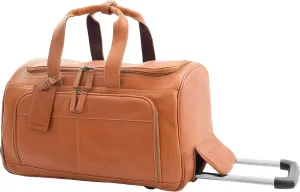 Wheeled Holdall Genuine Tan Leather Telescopic Handle Travel Duffle - Ozwald, Tan, L, Travel Duffle