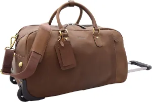 Wheeled Holdall Real Hunter Leather Travel Duffle Cabin Size Rolling Weekend Bag Albert, Brown, M, Leather Holdall With Wheels