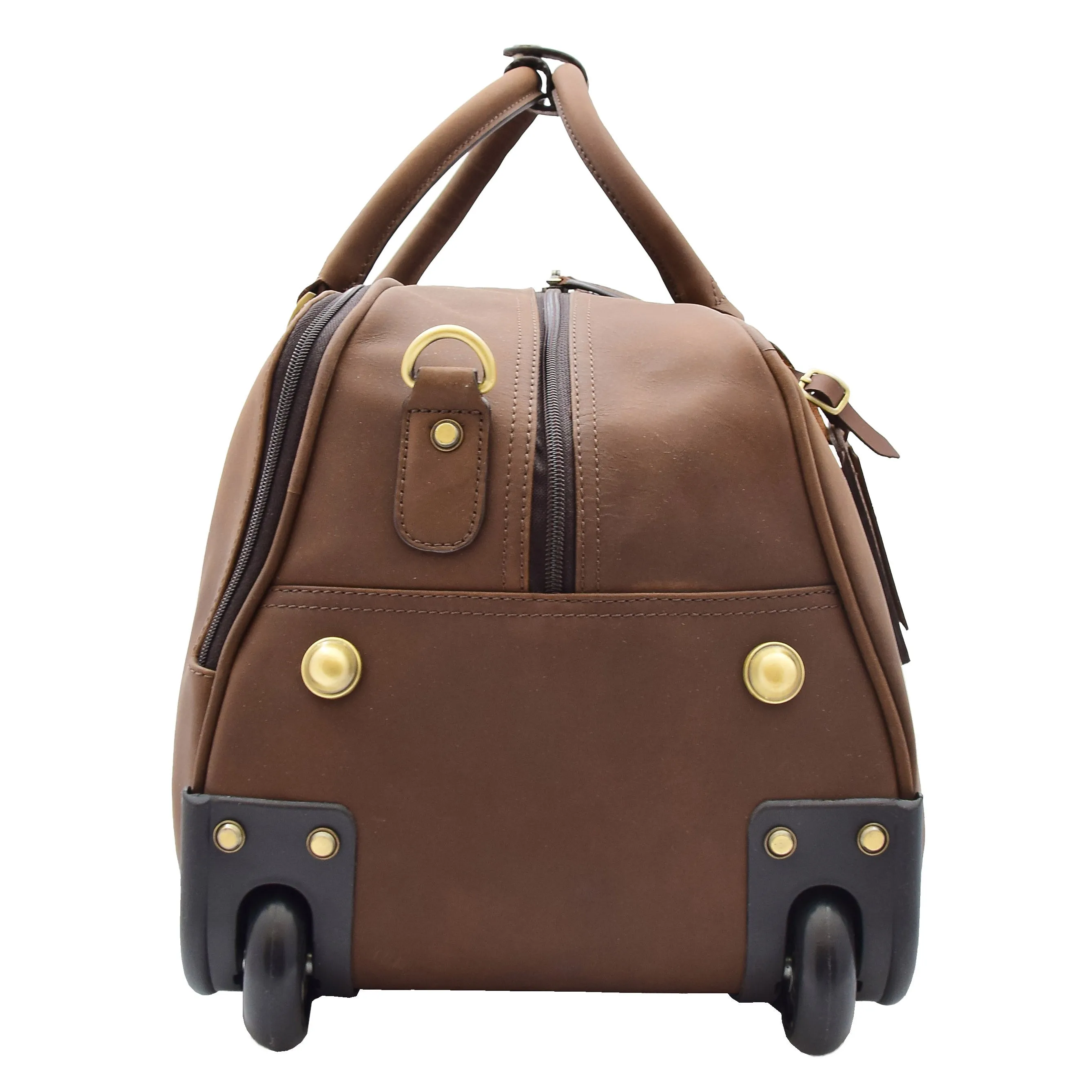 Wheeled Holdall Real Hunter Leather Travel Duffle Cabin Size Rolling Weekend Bag Albert